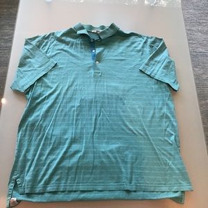 Peter Millar Crown Aqua Blue Stripe 100% Cotton Polo Shirt XL Golf Tennis